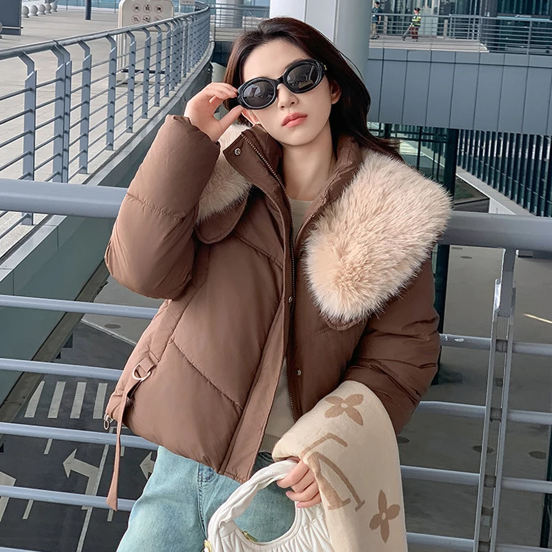 Woman Outerwears Winter Fur Turn Down Collar Long Sleeve Zipper Jacket Warm Thick Solid Female Coat Casual Women's Coats куртка