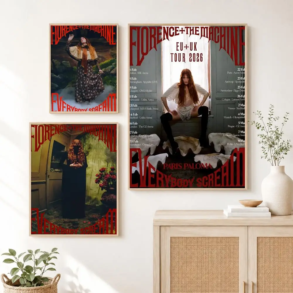 Classic Hot Singer F-Florence + The Machine Poster Self Adhesive Wall Art Decor for Bedroom Living Room Office Home Decor Gift
