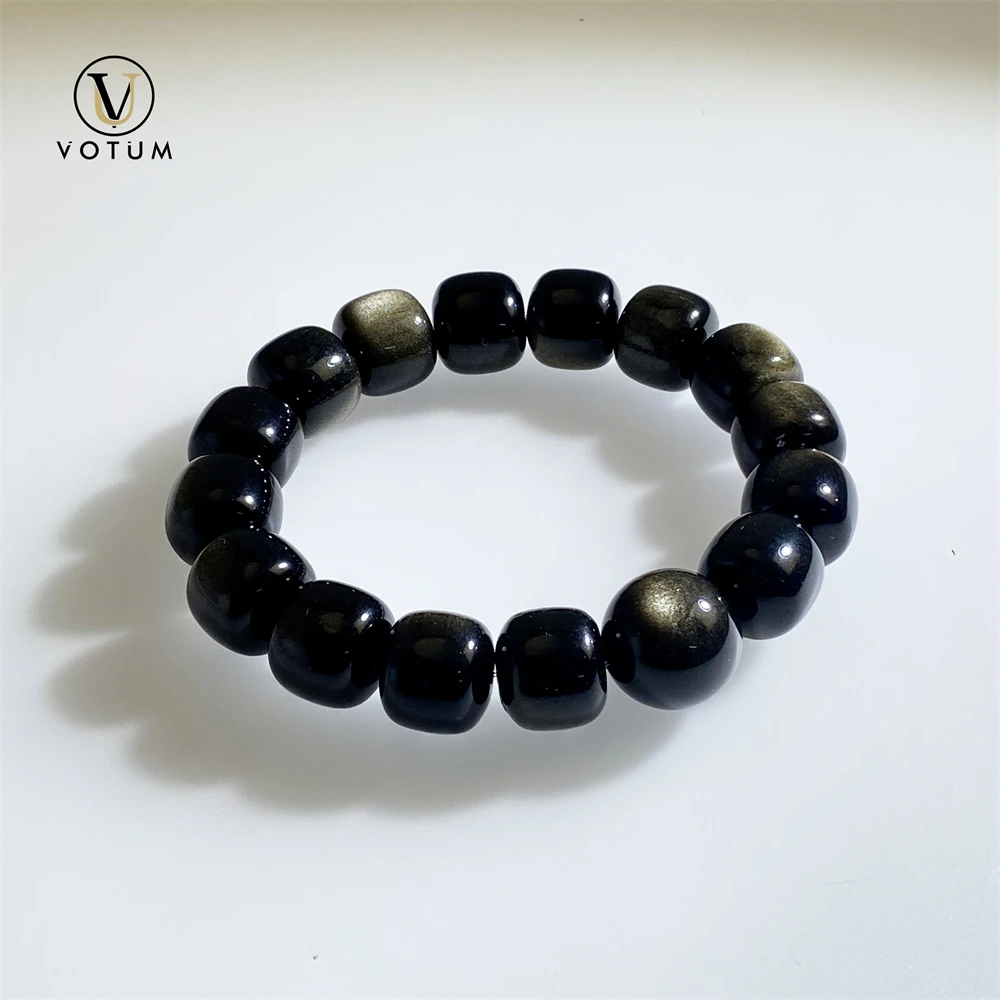 Votum 12m Natural Golden Obsidian Bracelet for Men Dad Energy Protection Chakra Stone Healing Yoga Gift Bracelets Beaded Jewelry