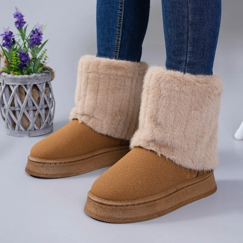 

Fashionable Women Snow Boots Winter New Warm Thickened Round Toe and Calf Women's Boots Outdoor Non-Slip Plush Cotton Shoes