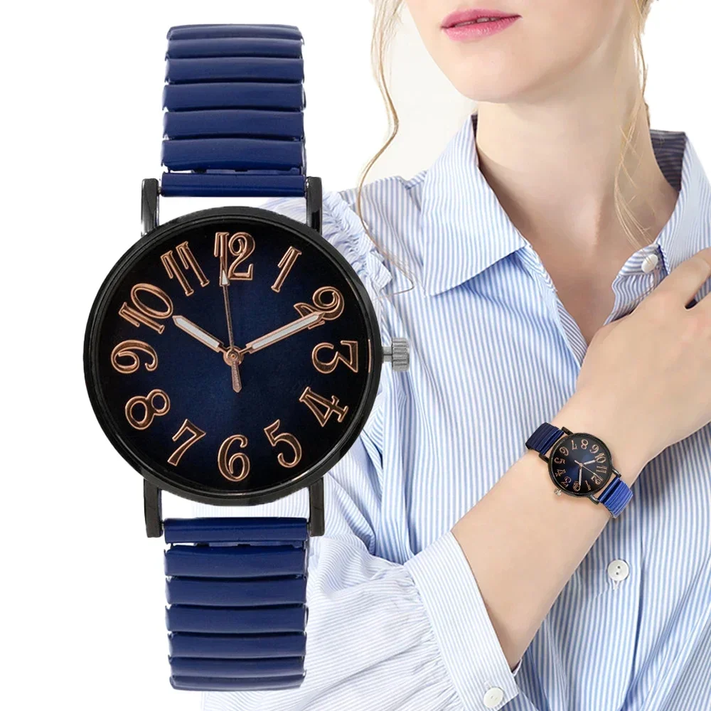 Luxury Simple Digital Blue Ladies Quartz Watch Fashion Stretch Stainless steel No Buckle Women Clock Watches часы женские