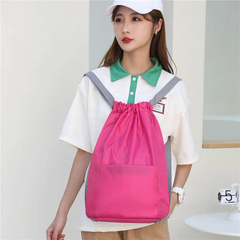 Drawstring Shoulder Bag Female Outdoor Travel Fitness Sports Bag Lightweight Shoulder Bag Bundle Pocket Backpack Gym Bag Men