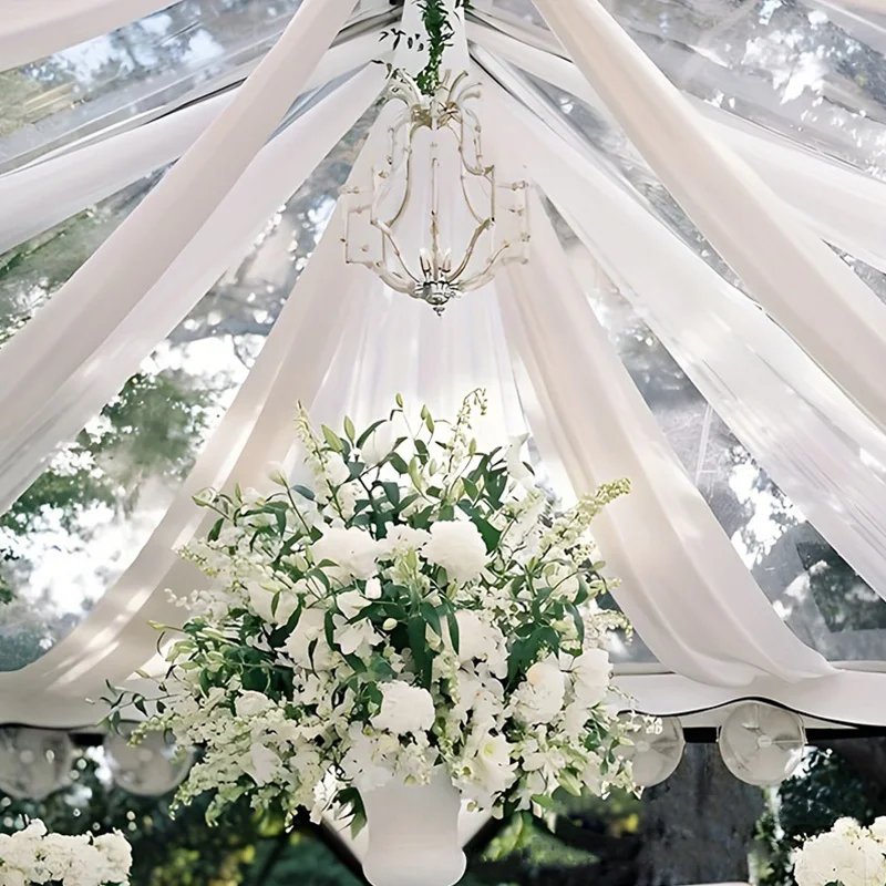 Ceiling Drapes Wedding Arch Roof Decor Sheer White Drapes Fabric Gauze Tulle Curtain for Party Ceremony Stage Hotel Decoration