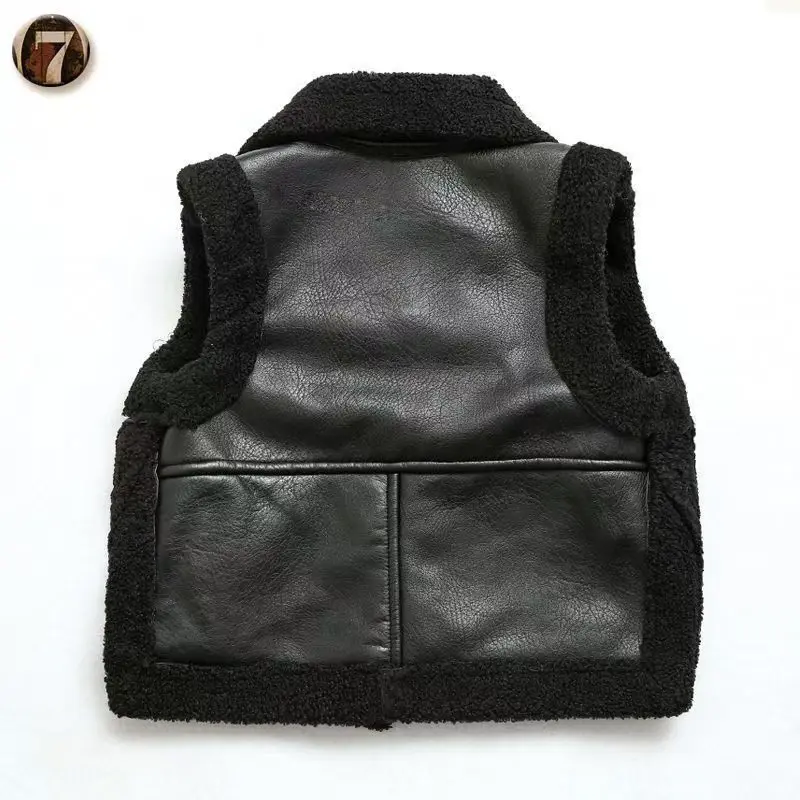 Children's Leather Vest Motorcycle Suit Autumn And Winter New Model 2025 With Plush And Thickened vest For External Wear