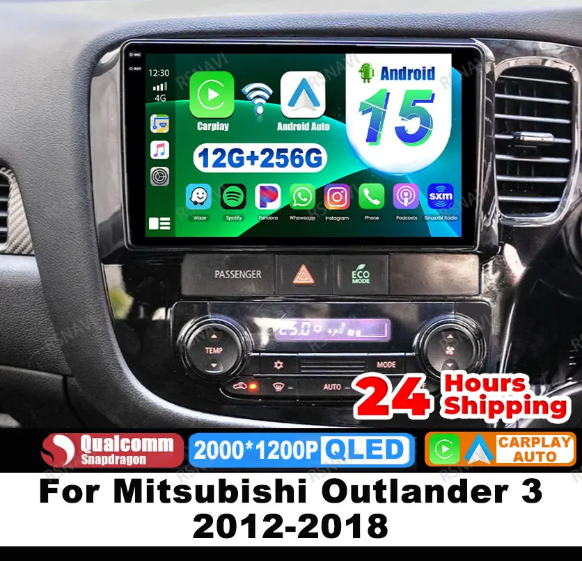Radio Mobil Android 15 untuk Mitsubishi Outlander 3 2012-2018 DSP Navigasi QLED Qualcomm Wireless Carplay Auto Viedo Player BT DVD