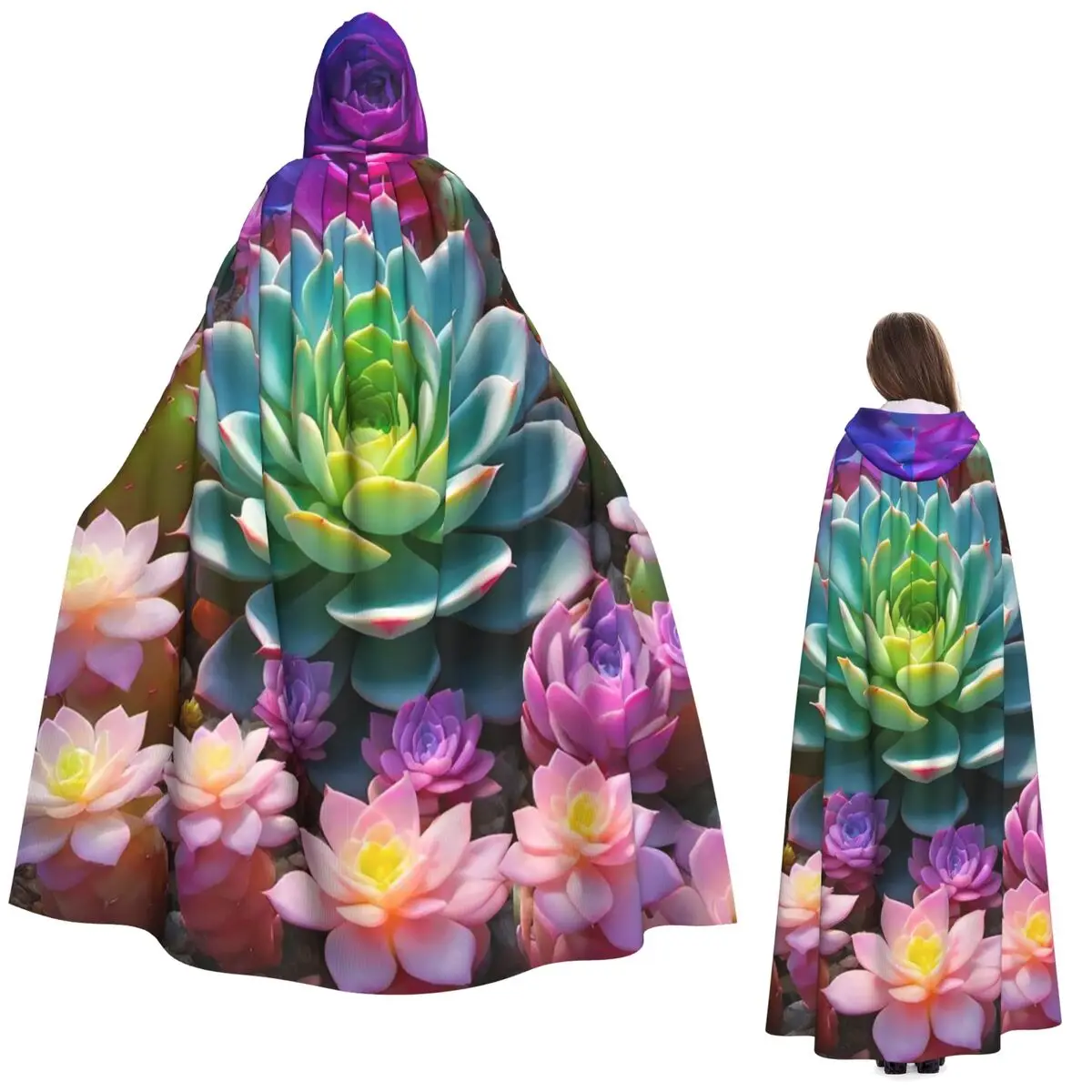 

Цветущий кактус, кактусы, суккуленты, абстрактный длинный плащ с капюшоном, средневековый костюм ведьмы, накидка для косплея, Хэллоуин, вечеринка для взрослых, унисекс