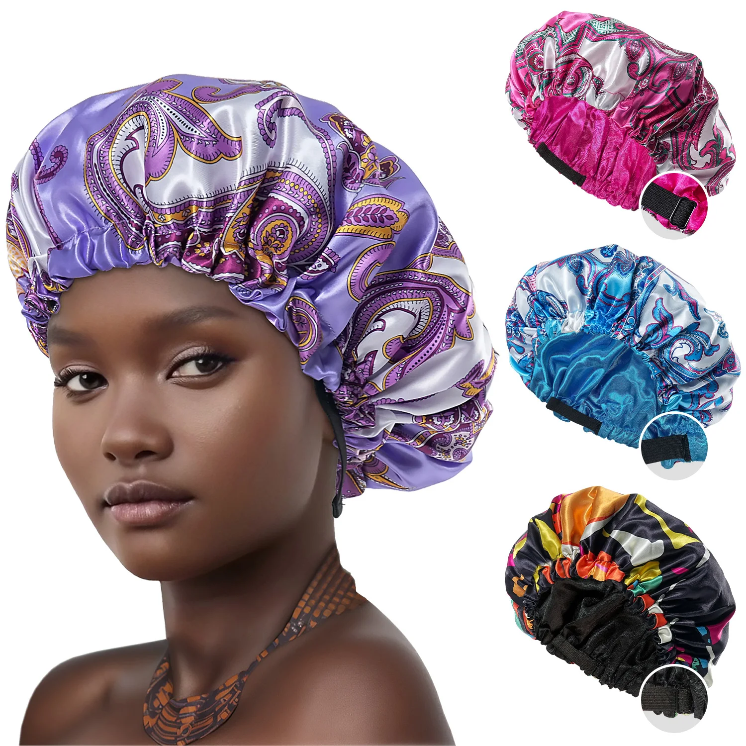 Double Layer Silky Satin Bonnet for Sleeping Cap Adjustable Sleep Bonnet Used To Hair Care Headwrap Hat Hair Wrap Accessories