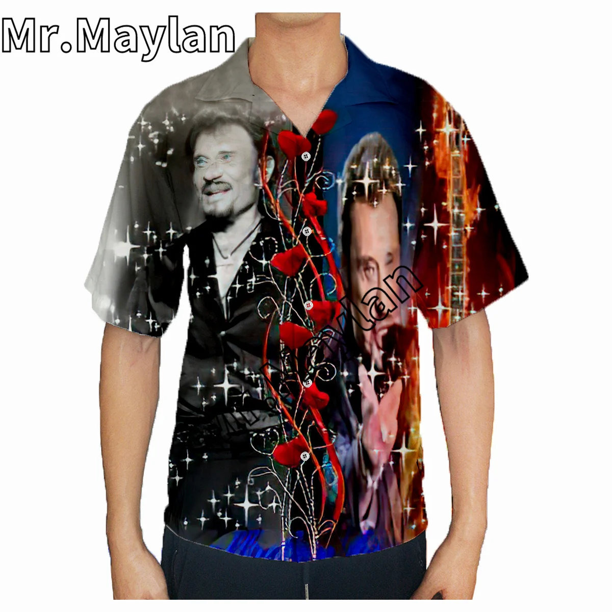 Johnny Hallyday Rock Chemise 3D D'été Hawaïenne Chemise Hommes À Manches Courtes Chemise Hommes Chemises 2023 Respzed 5XL Chemise Chemise Homme-077