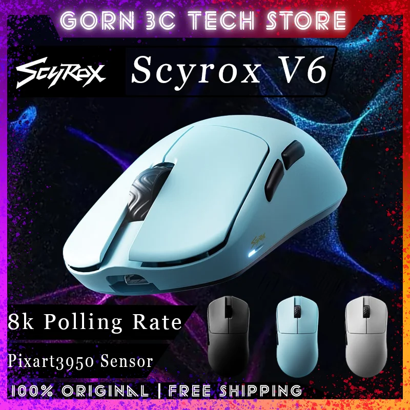 SCYROX V6 Gaming Mouse Dual Mode Pixart3950 Sensor 8k Polling Rate Lightweight Esports Customized Gaming Mouse Pc Accessories