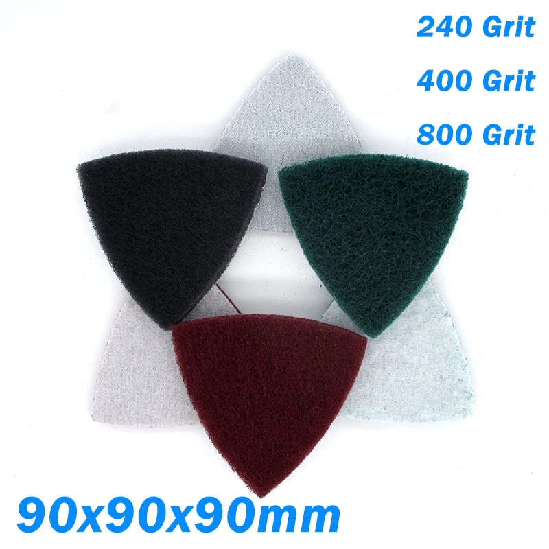 

90mm Triangle Scouring Pad Polishing Pad Self Adhesive Plat 240 400 800Grit Hook&Loop Industrial Heavy Duty Nylon Cleaning Cloth