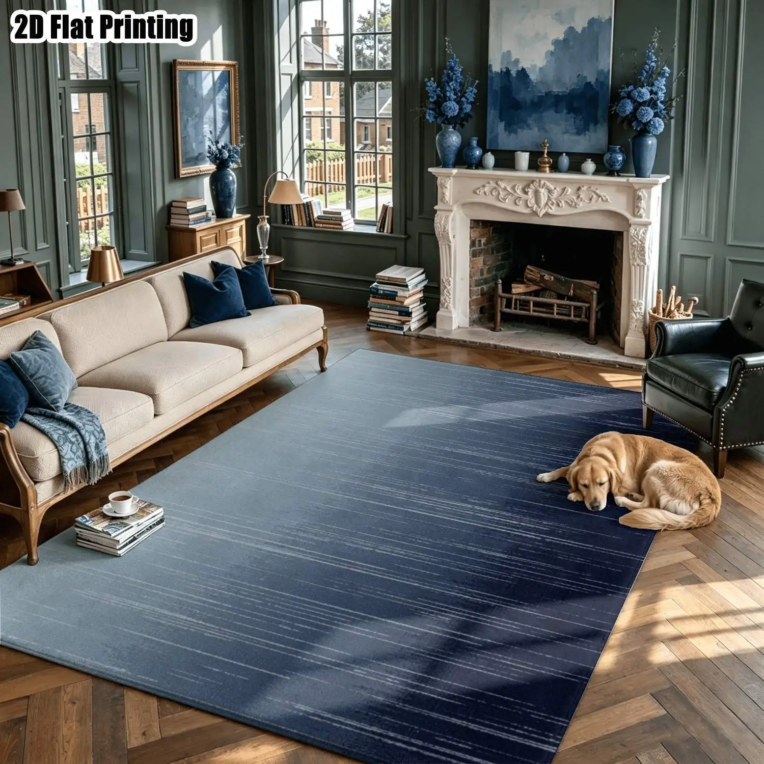 1Pc 2D Printed Carpet: Blue-Grey Gradient Striped, Nordic/Instagram Style, Modern Minimalist Geometric Striped Floor Mat, Home Decor, Multi-Size, Machine Washable, for Entrance, Dining, Foyer, Bedroom, Living Room