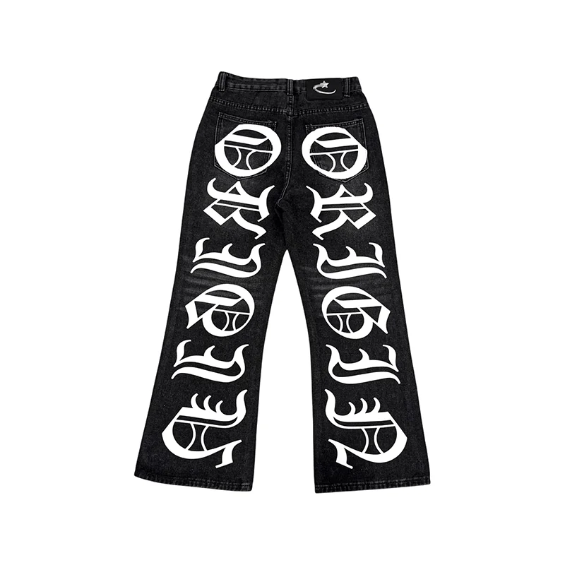 

Street Fashion Cool Style Oversized Personality Letter Pattern Printing Jeans Y2k Gothic Men Women Punk Rock Hip Hop Streetwear
