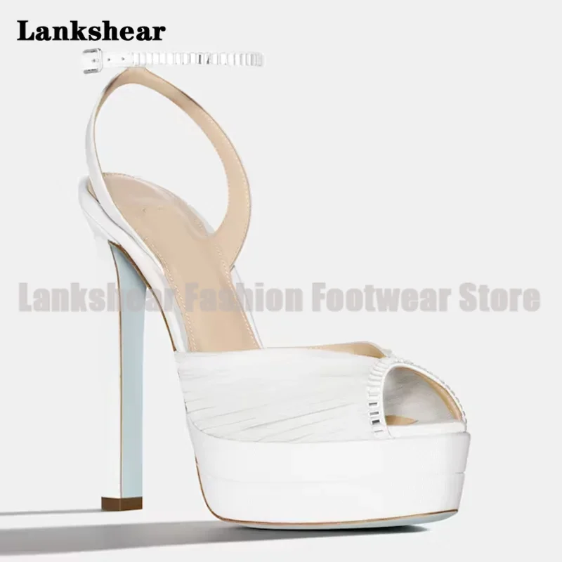 

Сетчатые сандалии с открытым носком и кристаллами, белые кружевные туфли-лодочки на квадратном каблуке, женские летние роскошные дизайнерские свадебные туфли Sandalias De Mujer Verano