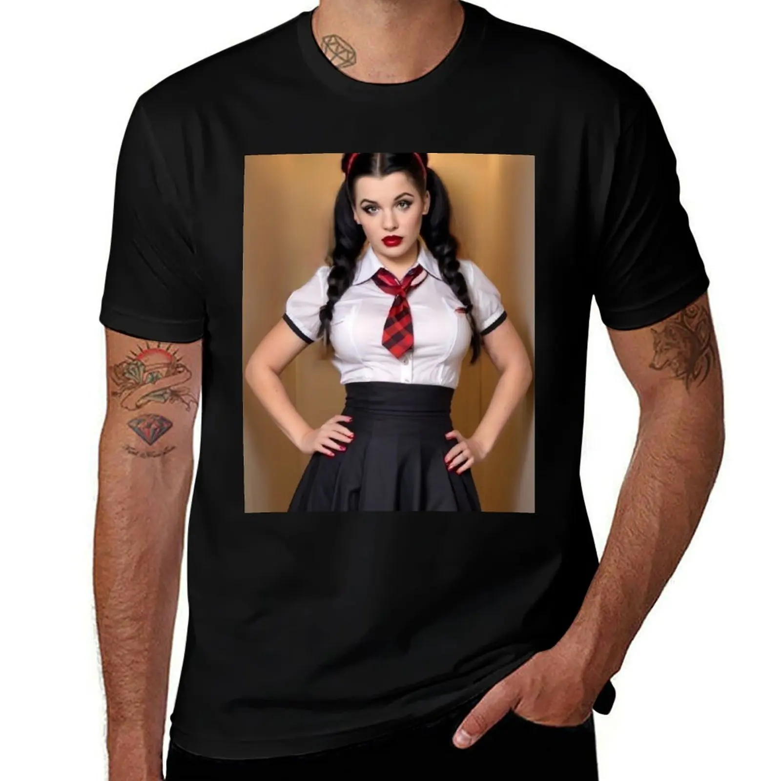 

Vintage Goth School Girl Pin Up T-Shirt man t shirt summer 2025 kawaii clothes T-shirts oversize mens vintage t shirts