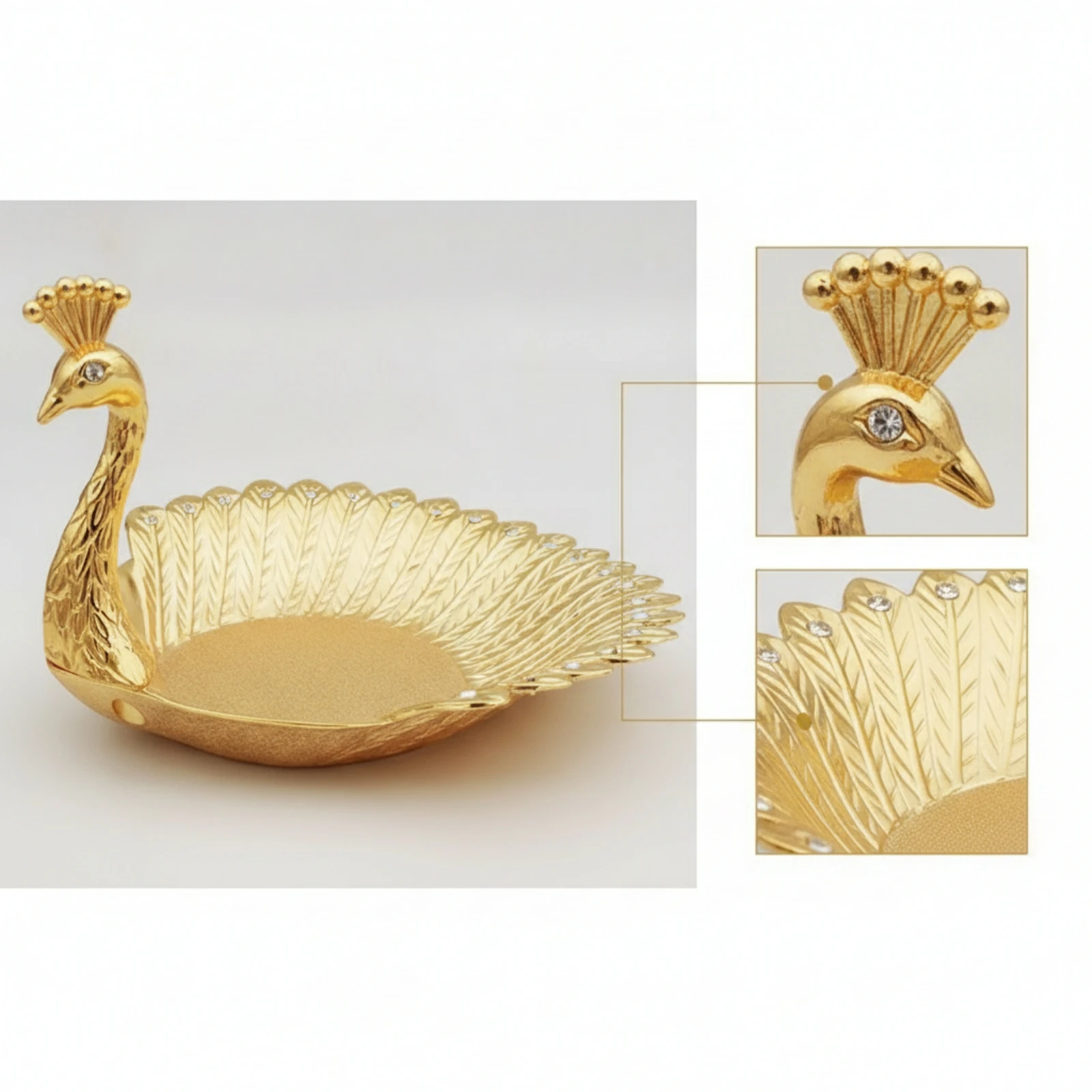 Peacock Tray Decorative Serving Tray with Peacock Decoration Centerpiece Bowl Tabletop Embossed for Home Decorators