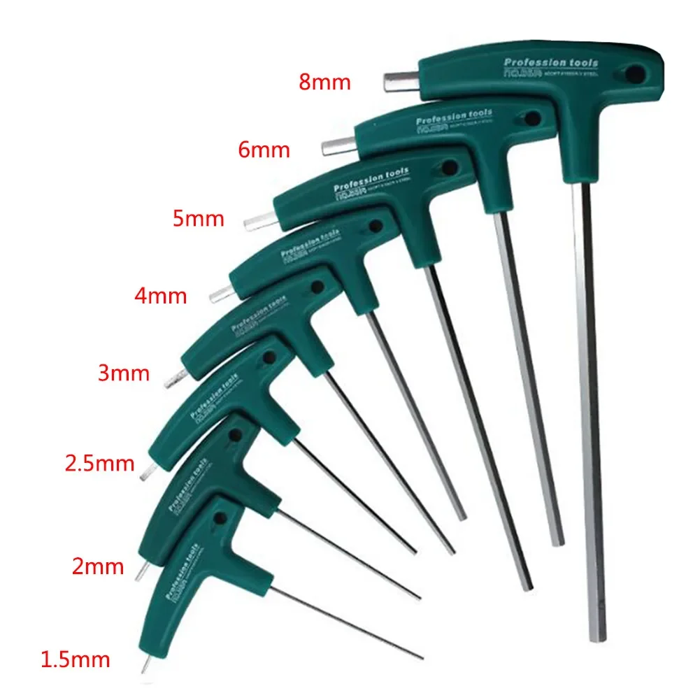T-Type Hex Key Allen Wrench Set 1.5-10mm Hexagonal Wrench with Rubber Handle for Bicycle Motorcycle Car Repairing Wrench Tools
