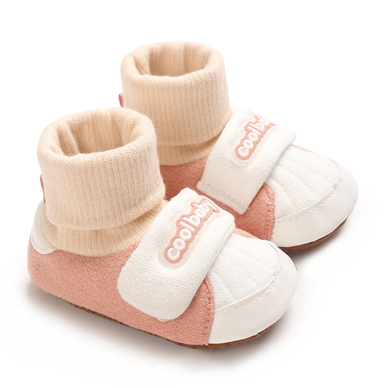 Cute Baby Color block Scarpe per bambini Scarpe basse da uomo e da donna Corda elastica antiscivolo Calzini caldi e confortevoli Scarpe 0-18M