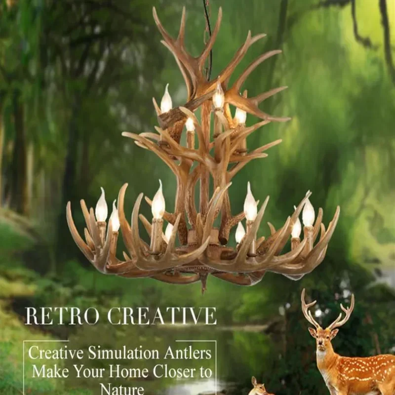 

Antler Chandelier 6 Head+3/9 Hesd+3/9 Hesd+6/9 Hesd+9 Lamp American Retro Resin Deer Horn Lamps Home Decoration Lighting