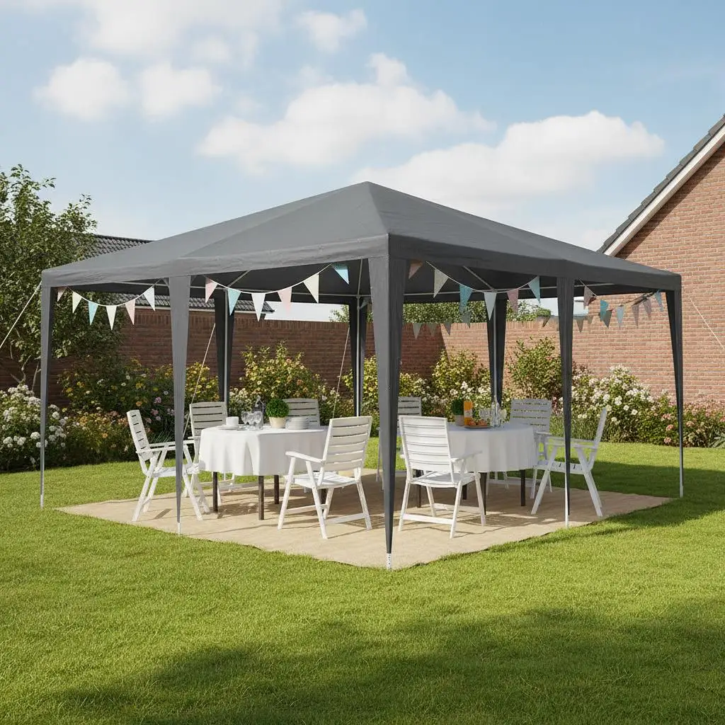 Carpa para fiestas color antracita 400 x 400 x 266 cm, ideal para jardines, terrazas y parques.