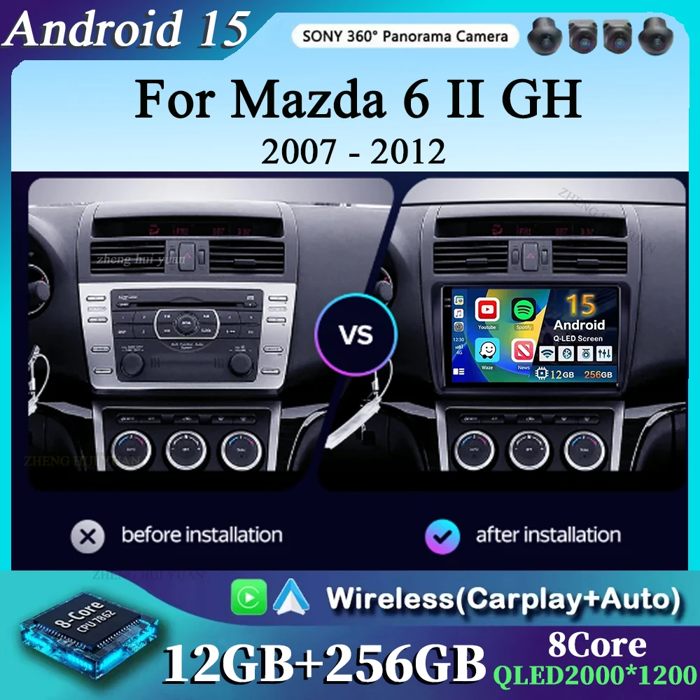 

Для Mazda 6 II GH 2007-2012 Android 15 12 + 256 ГБ 4G WIFI Автомобильный радиоприемник Carplay Авто мультимедийный стерео видеоплеер GPS-навигация
