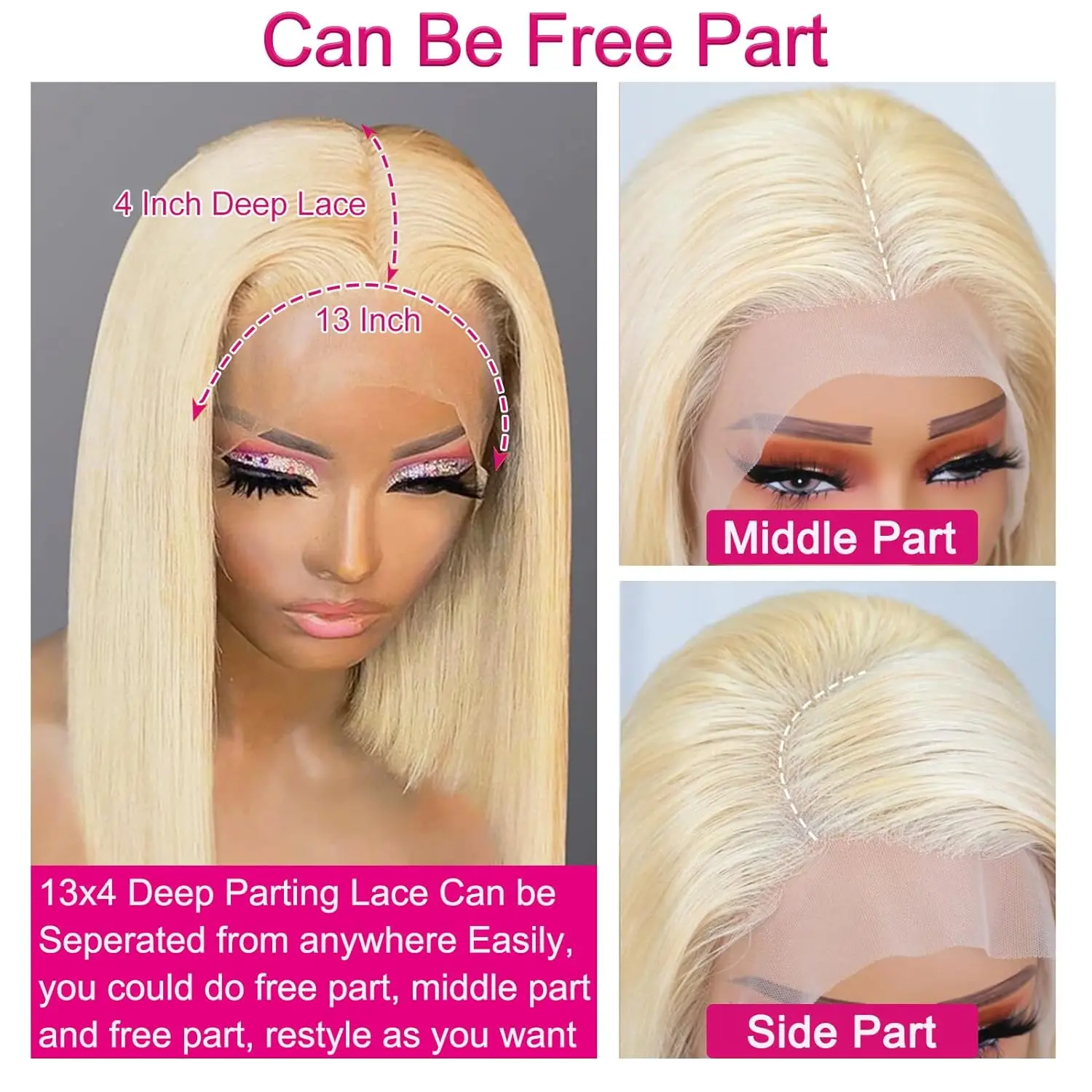 613 Blonde Bob Wig Human Hair 13x4 HD Lace Front Wigs 180% Density Honey Blonde Wigs Human Hair Pre Plucked Bleached Knots Sale