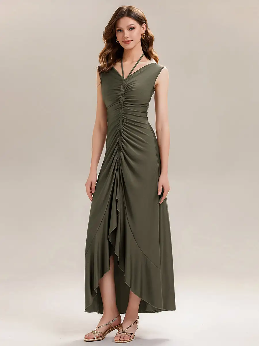 sleeveless-v-neck-high-stretch-bodycon-maxi-dress-with-ruffles-evening-dresses