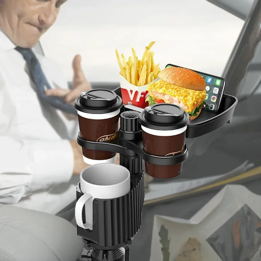 New 360 Degree Drink Holder Rotation Car Tray for Eating with Adjustable Base Food Table Expander Universal for all Vehicles