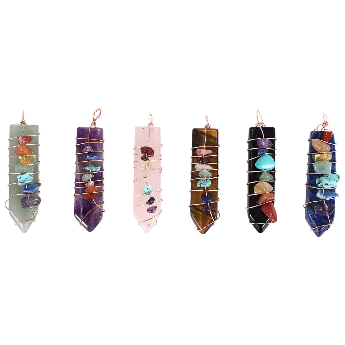 6 Pieces Natural Raw Crystal Point Pendant Reiki 7 Chakra Healing Quartz Gemstone Chips