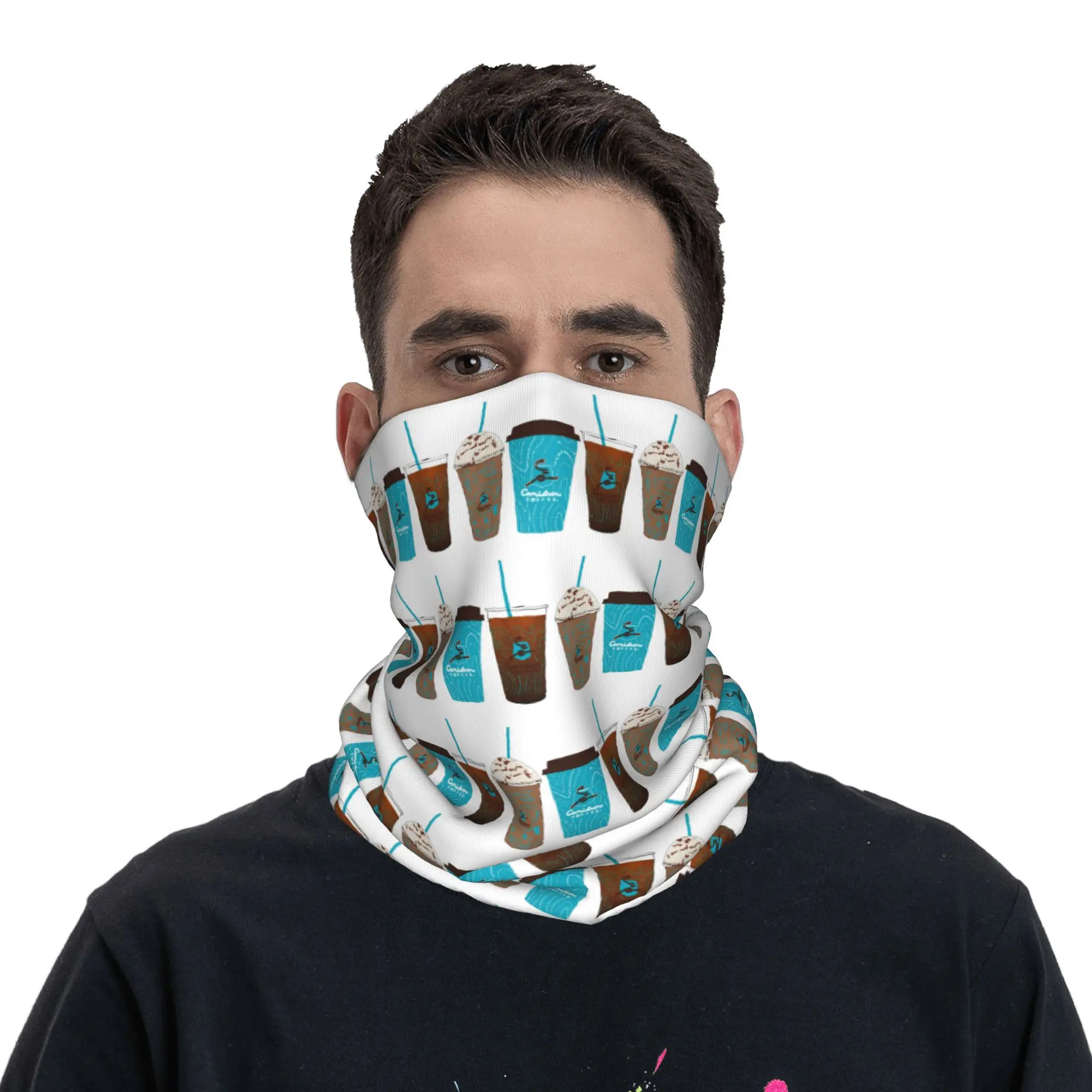 

Caribou Coffee Cups Bandana Neck Cover Printed Magic Scarf Multi-use Cycling Scarf Running For Men Women Adult Windproof