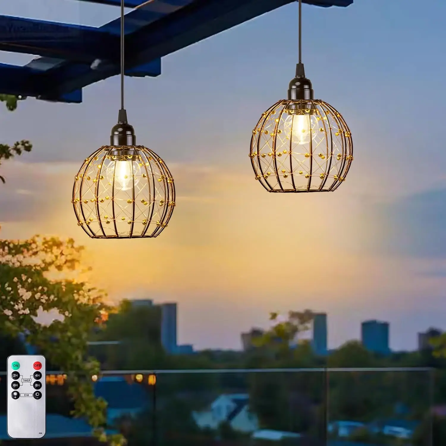 

Battery Operated Outdoor Chandelier, Warm White LED Hanging Light for Patio Tree Pergola Gazebo Porch