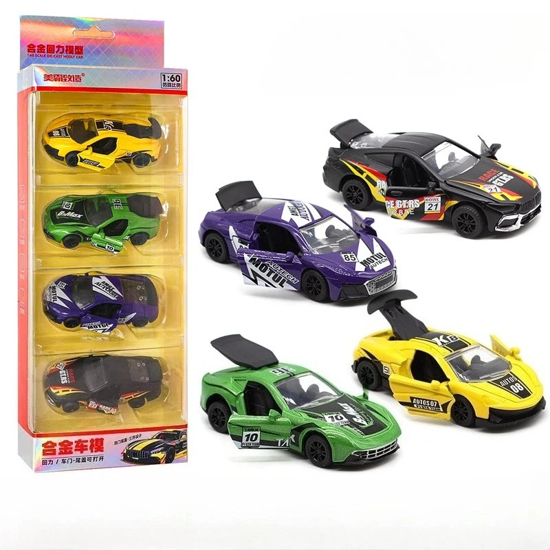 1:60 Apertura della porta in lega tirare indietro modello di auto da corsa 4 set modello di auto giocattolo per bambini nuovo prodotto