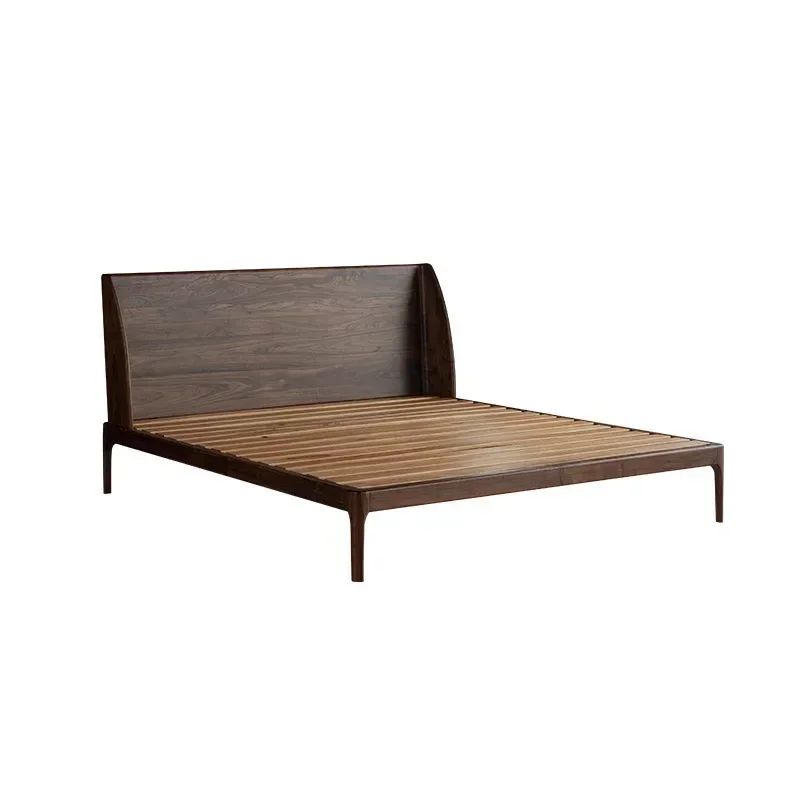 

Nordic modern simple black walnut, all solid wood bed light luxury Japanese master bedroom, cherry wood bed