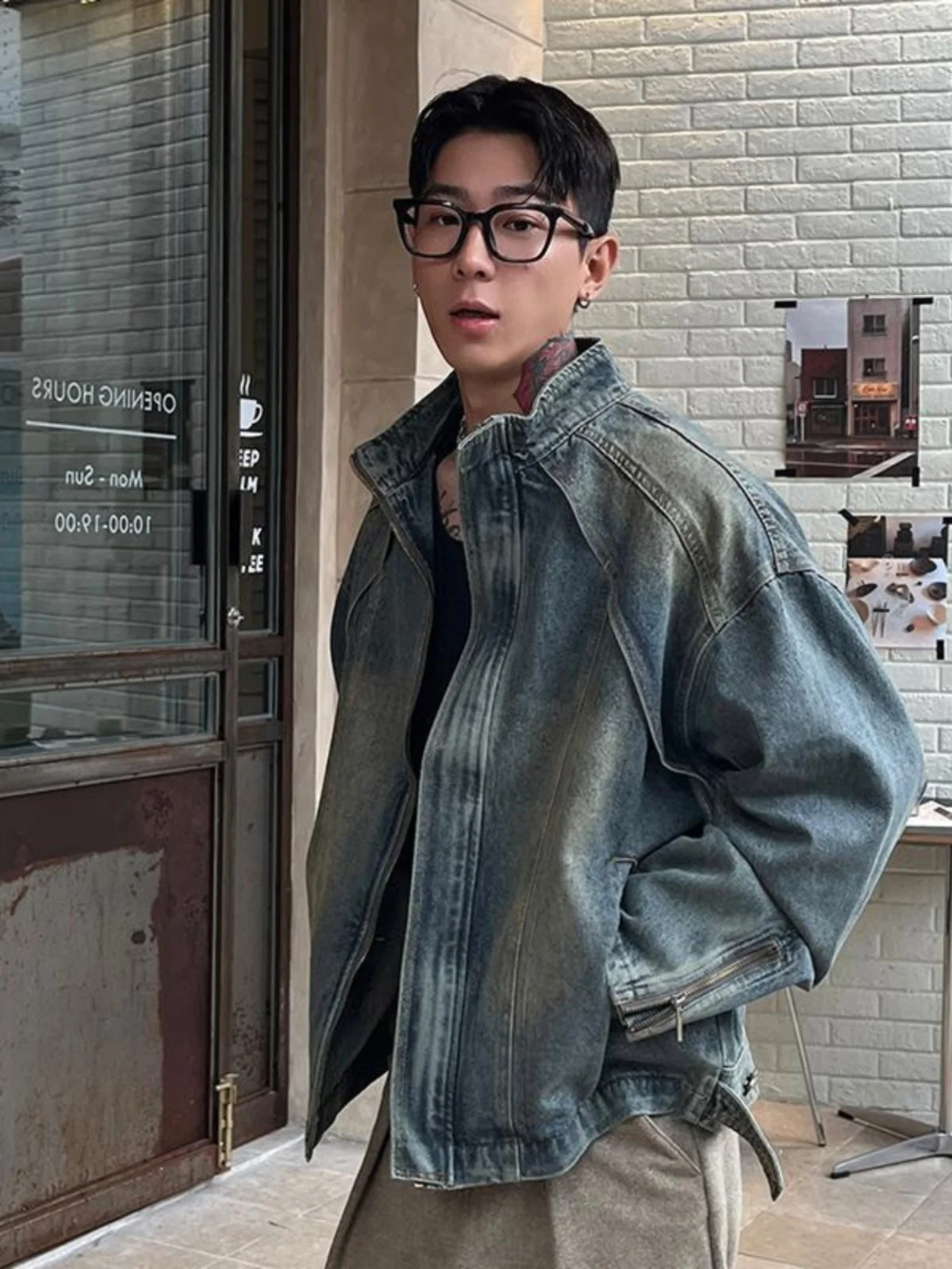 

Retro American Splicing Design Men's Jeans Jaet Trendy Brand Premium Feel Waed Stand Collar Workwear Jaet