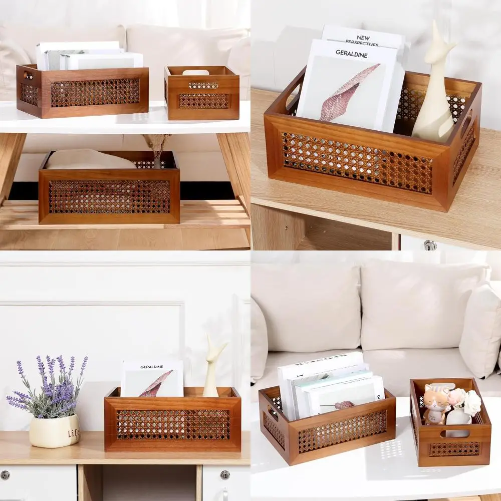 

Набор из 4 корзин для хранения из ротанга ручной работы, бамбуковые ящики с ручками, органайзер из натуральной ткани для домашнего и офисного декора