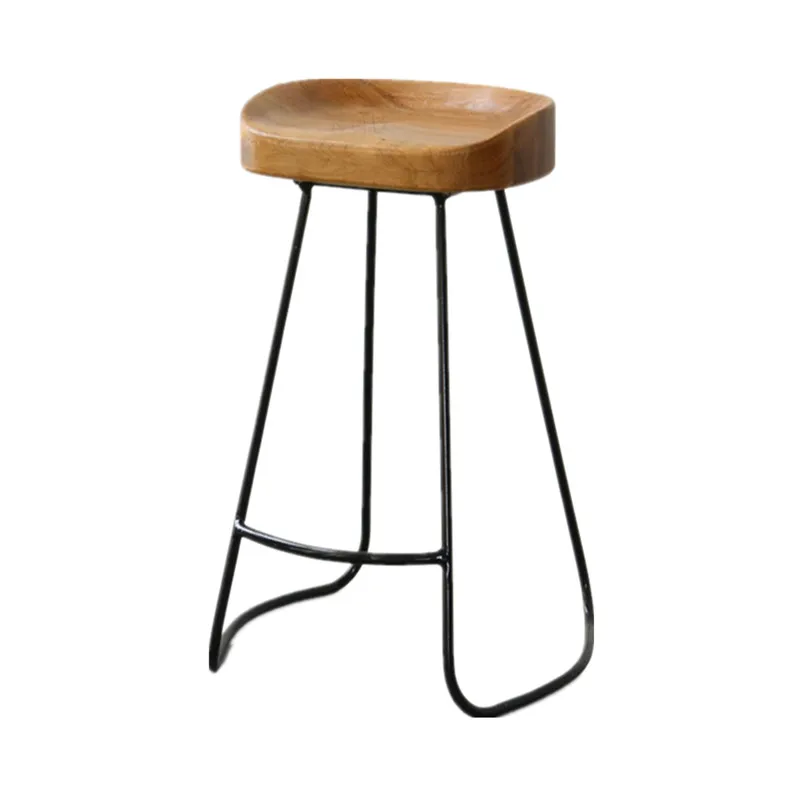 

Wrought iron solid wood high chair stool casual single bar chair restaurant bar front desk coffee chair