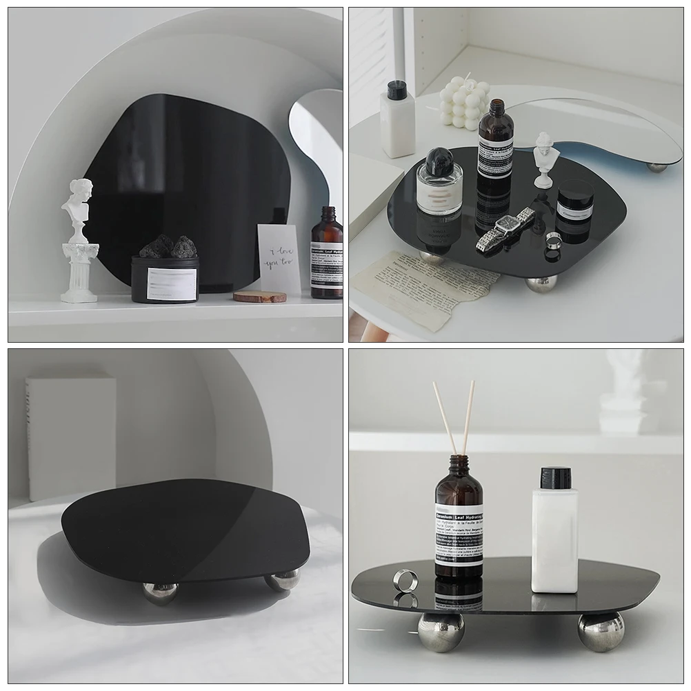 

Aromatherapy Ornament Holder Black Acrylic Reflective Tray for Photography Jewelry Display Prop Storage Organizer
