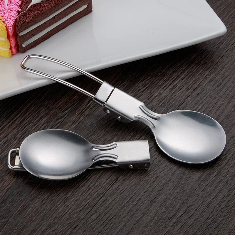 Tragbare Outdoor Camping Picknick Edelstahl Löffel Geschirr Camp Titan Spork Klapp Camp Löffel Utensil Camping Ausrüstung