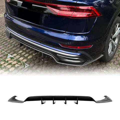 Tail Boot Lower Splitter Air Dam Protector Carbon Fiber Look/Gloss Black Rear Bumper Diffuser Lip For Audi Q8 4M Sline 2019-2023