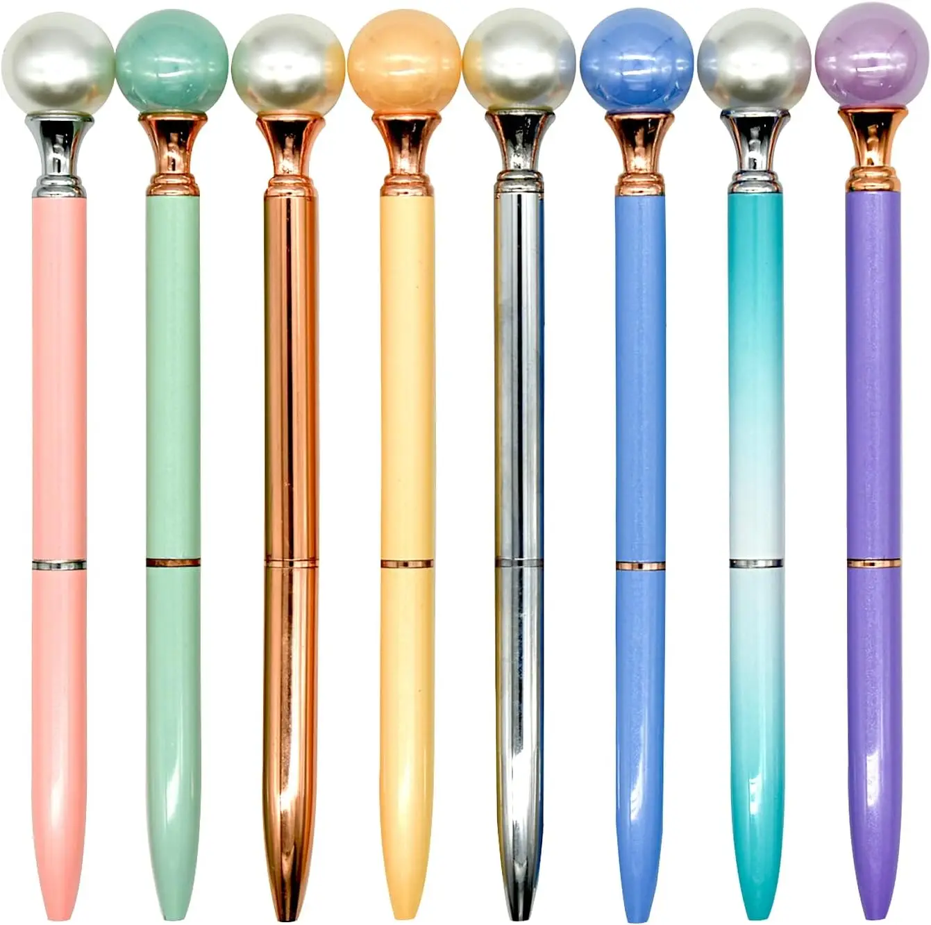

8PCS Colorful Pearl Pens Luxury Twistable Metal Ballpoint Pens 1.0mm Black Ink Pens For School Office Home Party Christmas Birth