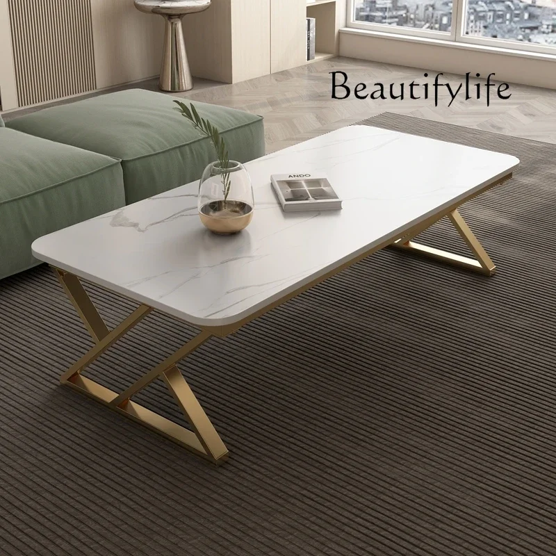 Simple coffee table small apartment rock slab living room home light luxury high sense rectangular creative fashion