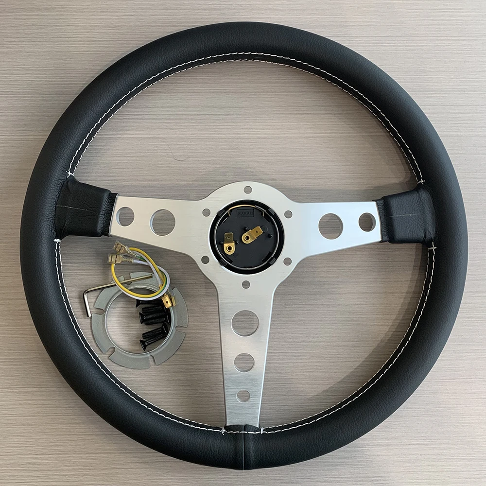 tiypeor Universal Sim Racing Gaming Steering Wheel 14Inch Leather Flat Corn JDM Vintage Tuning Steering Wheel for MOMO