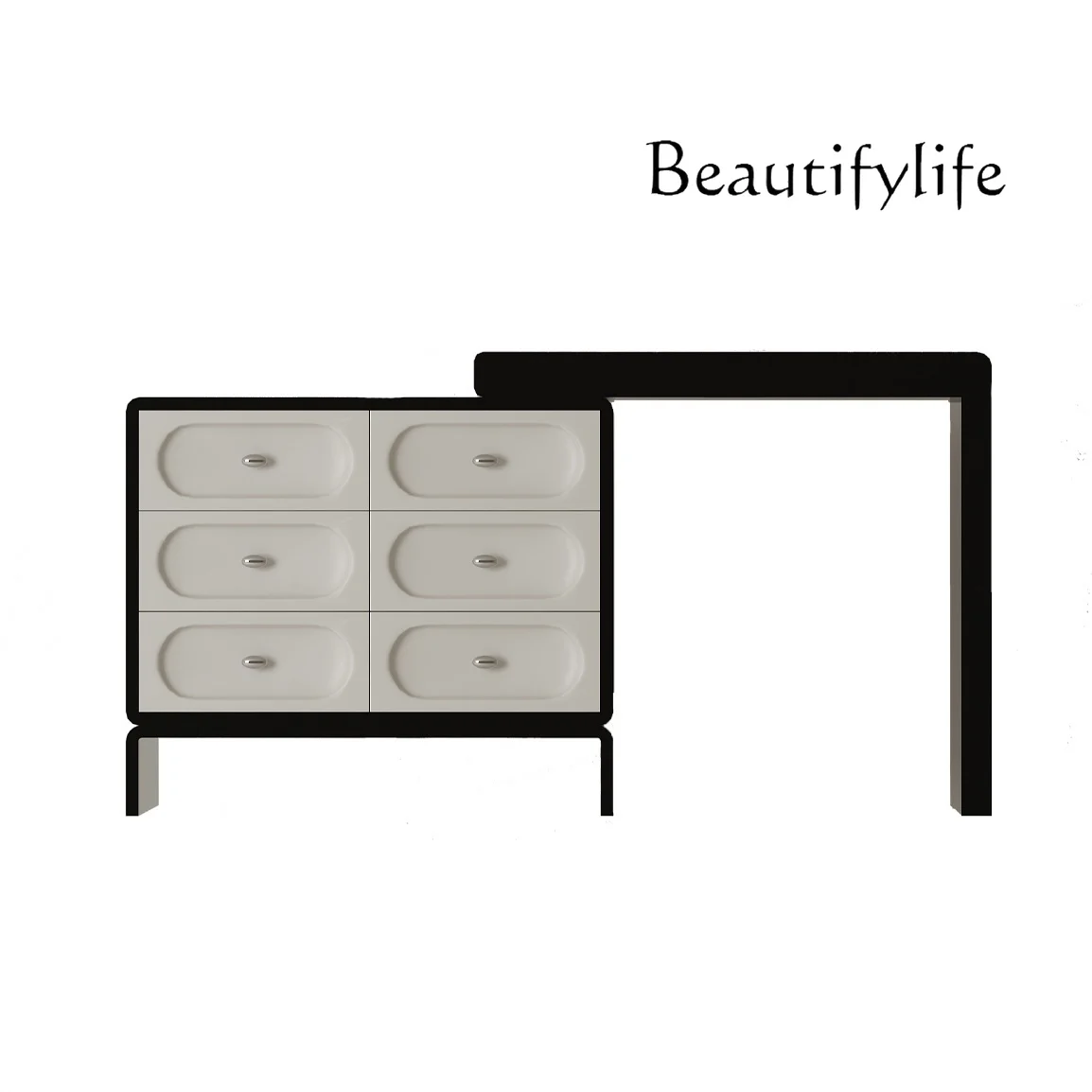 

French Cream Style Chest of Six Drawers Dressing Table Integrated Bedroom Light Luxury Black White Retro Dresser