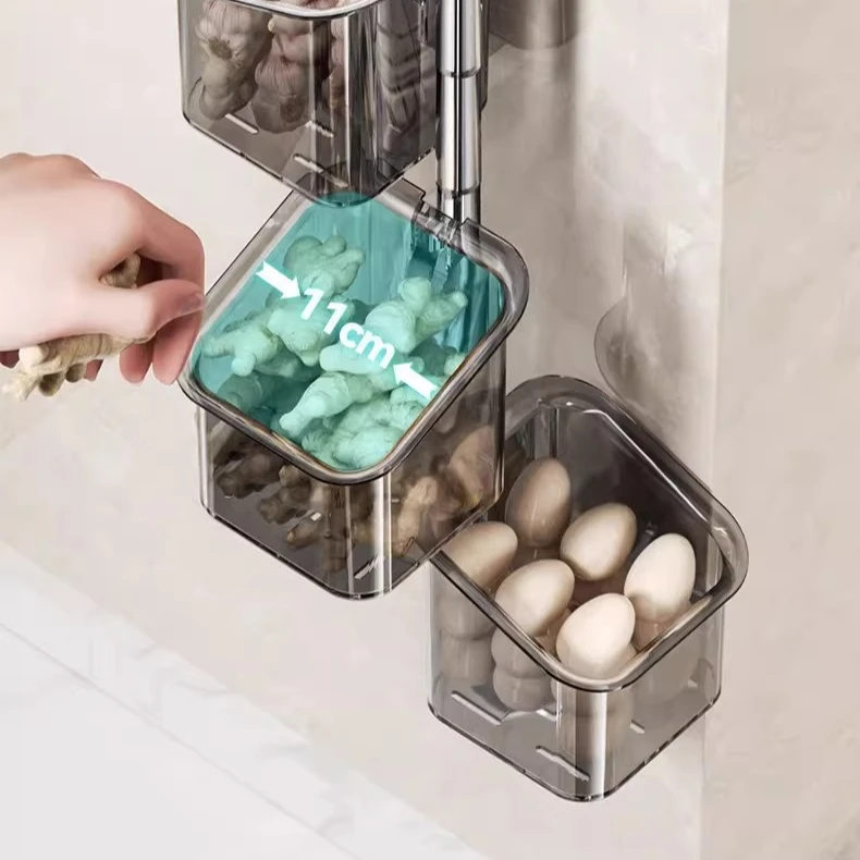 Picture 6: Kitchen Storage Box Suction Cup Wall Hanging Elf Garlic Onion Storage Device No Drilling Required L-aped Corner Rack