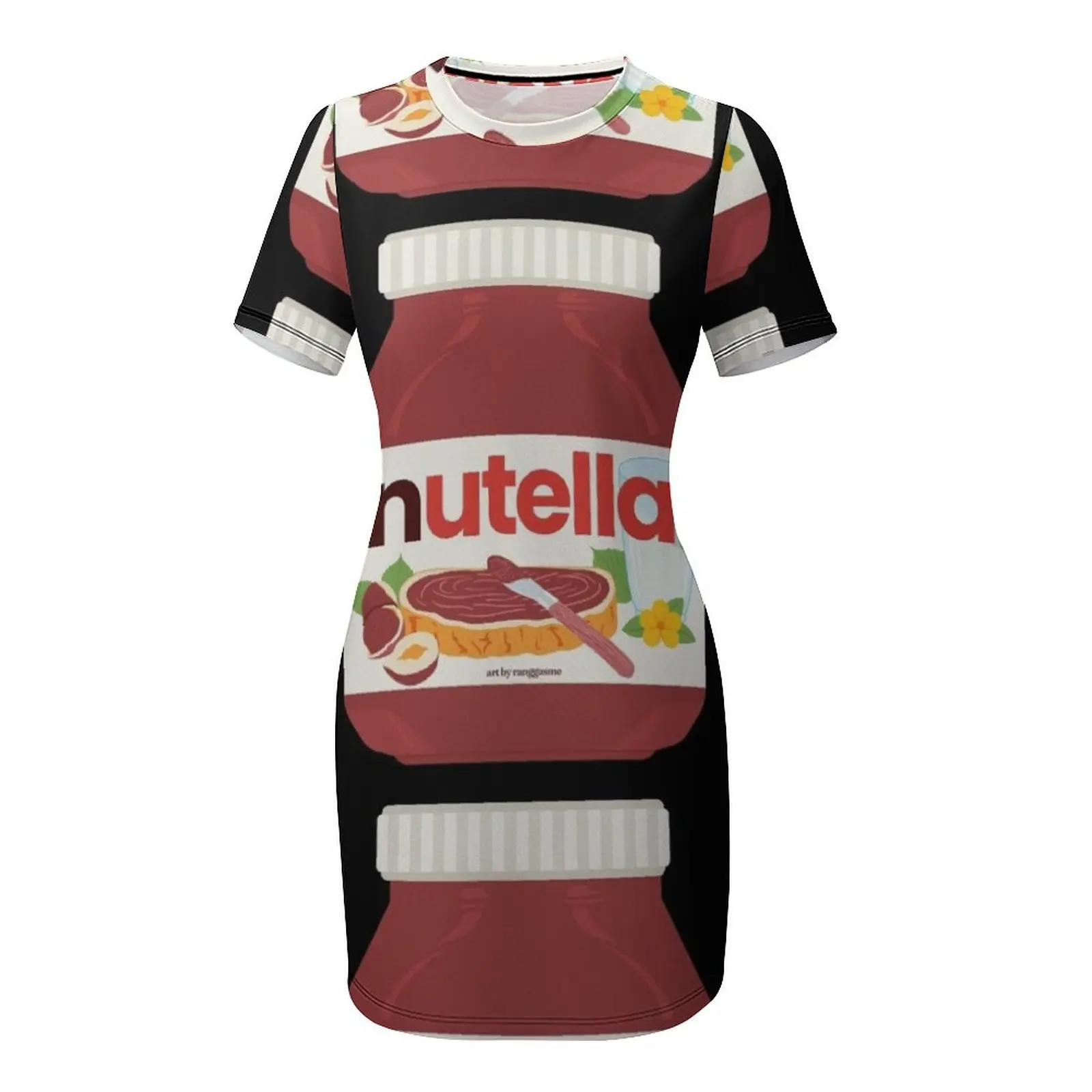 Nutella-jar chocolate Hezelnut cacau espalhar vestido de manga curta vestidos de verão feminino 2025 roupas femininas vestido longo