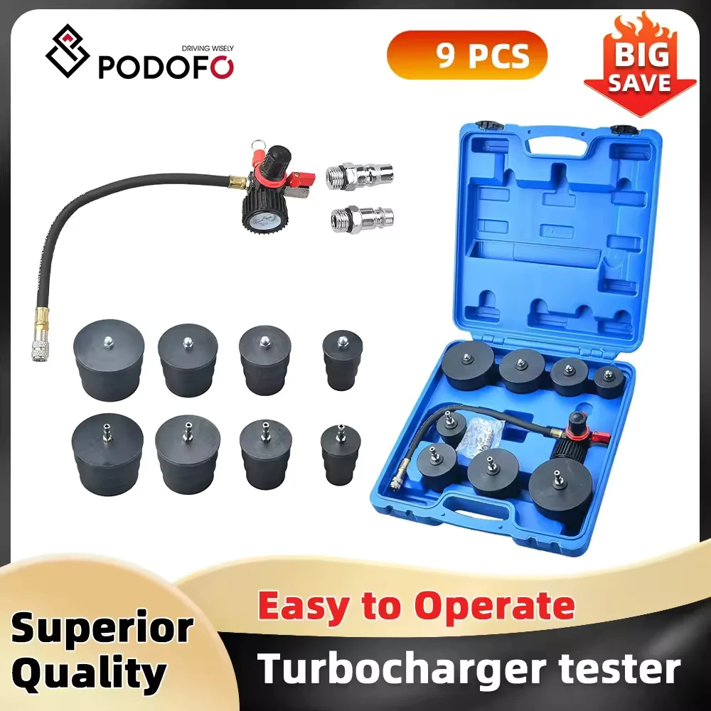 Podofo Turbolader-Tester Turbo-System Druckleckage-Prüfset 9-teilig 1-3/8'' 35mm bis 3-1/2'' 90mm Mit Druckmesser 90psi