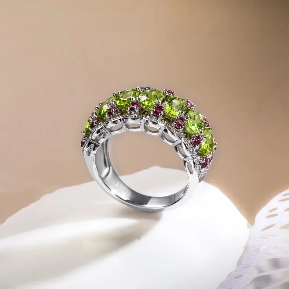 GZ ZONGFA Natural Peridot Rhodolite Jewelry Gemstone 925 Sterling Silve Chunky Finger Womens Ring For Women Birthday Gifts