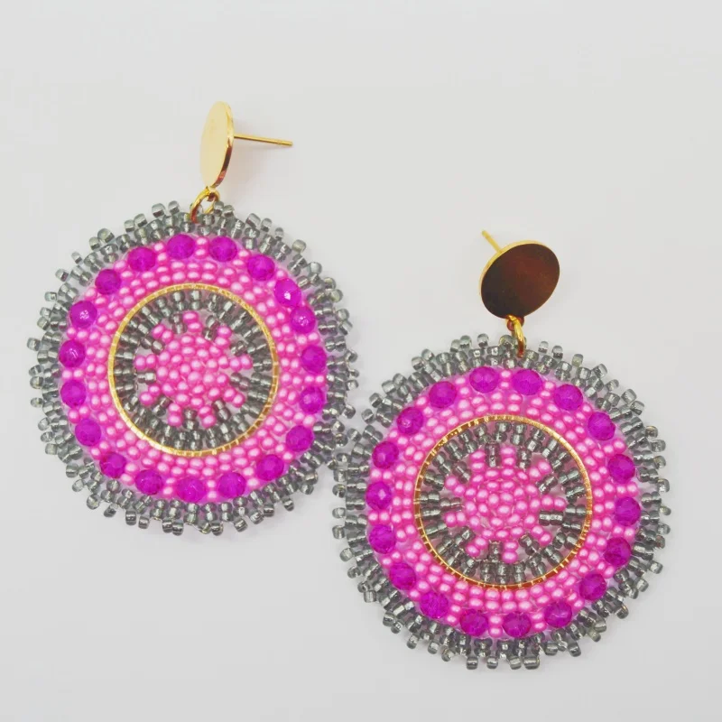 ZGMXR  Sunflower Shaped Gradient Color Rice Bead Earrings Bohemia Crystal round Alloy Hand Knitted Fashion Jewelry Accessory