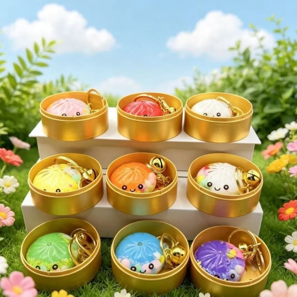 Colorful Miniature Bun Keychain Cute Cartoon Simulation Stuffed Bun Keychain Acrylic Quicksand Glitter Crystal Baozi Pendant