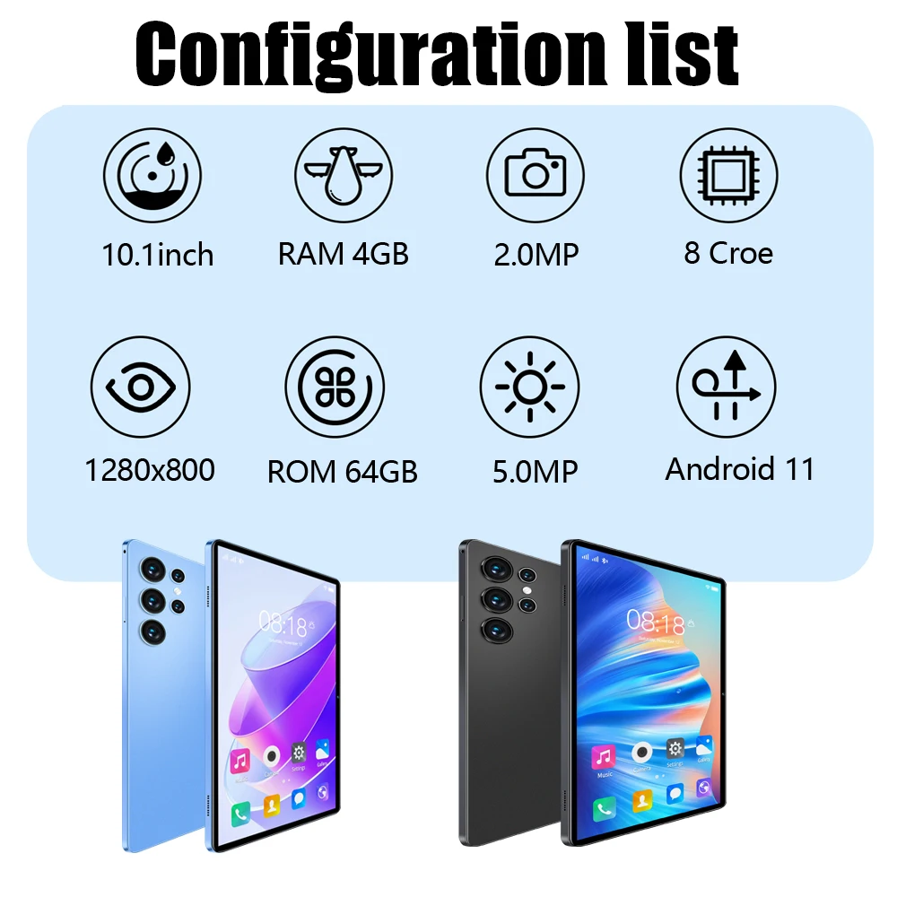 Global Version Tablet 10.1-inch 4GB+64GB WiFi Android 11.0 Google Play Dual Camera Dual SIM card 5G WIFI