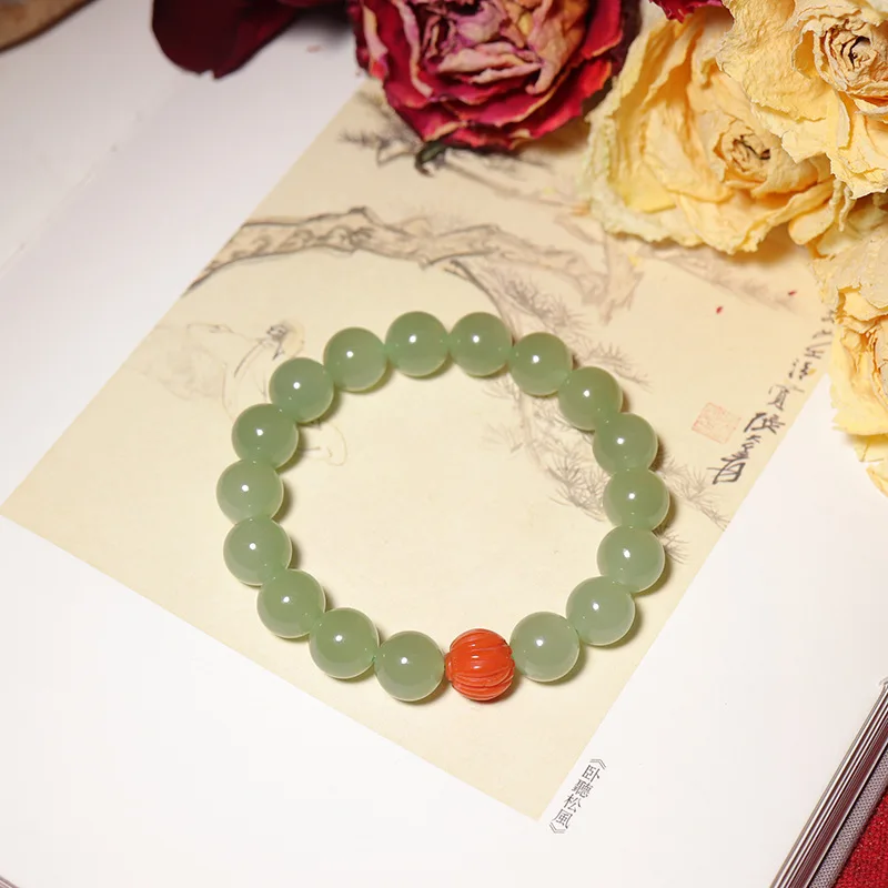 

Браслет из нефрита Хэтянь 10 мм с одним кругом и круглыми бусинами